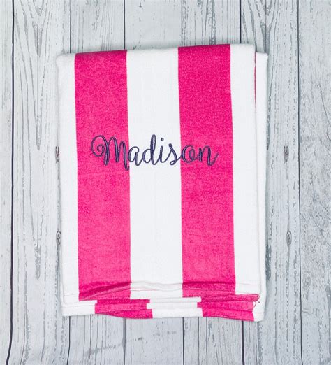 Pink and White Striped Monogrammed Beach Towel Personalized | Etsy