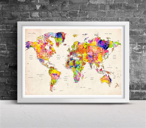 World Map Watercolor Wall Art Map of the World Map Art | Etsy