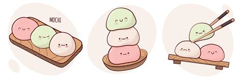 Draw funny kawaii Japan tradition sweet mochi vector illustration ...