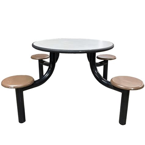 PRISON TABLE / INDOOR / ROUND W / 4 SEAT / GRAY & BROWN | Air Designs