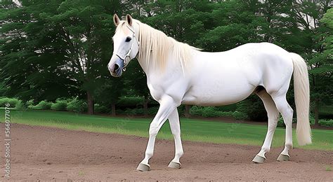 Realistic mesmerizing Illustration of beautiful white stallion walking ...