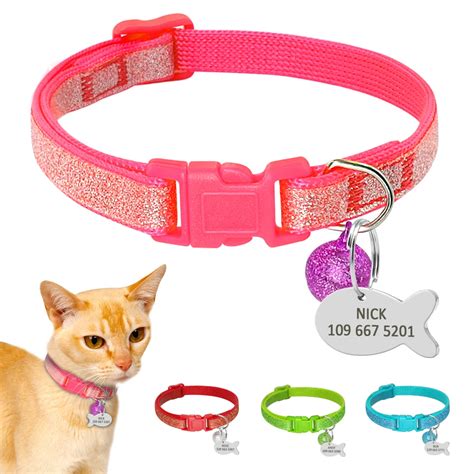 Gorgeous Cat Collar and Tag Set Personalized Cats Collars Customized Small Dog Kitten Collar 1cm ...