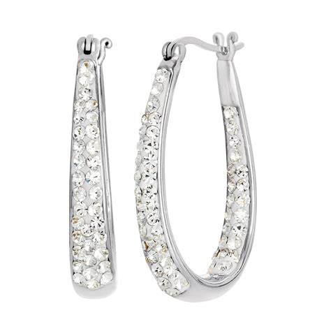 Brilliance Fine Jewelry - Sterling Silver Clear Crystal Hoop Earrings ...