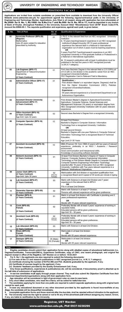 UET Mardan Teaching & Non-Teaching jobs 2021 | Apply Now