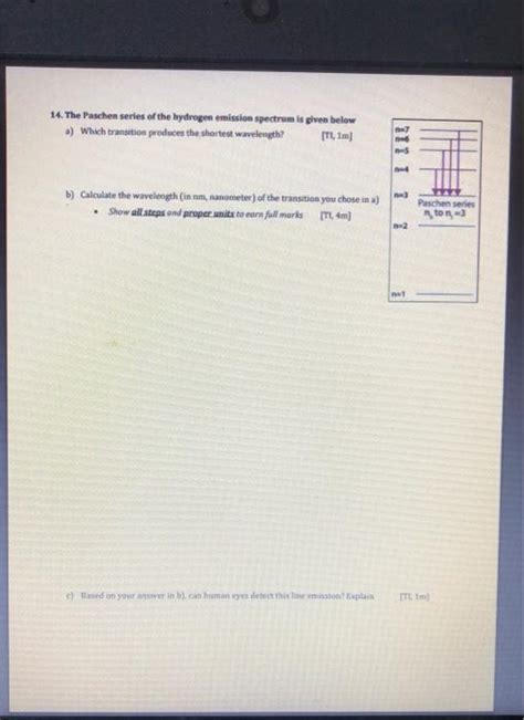 Solved 14. The Paschen series of the hydrogen emission | Chegg.com