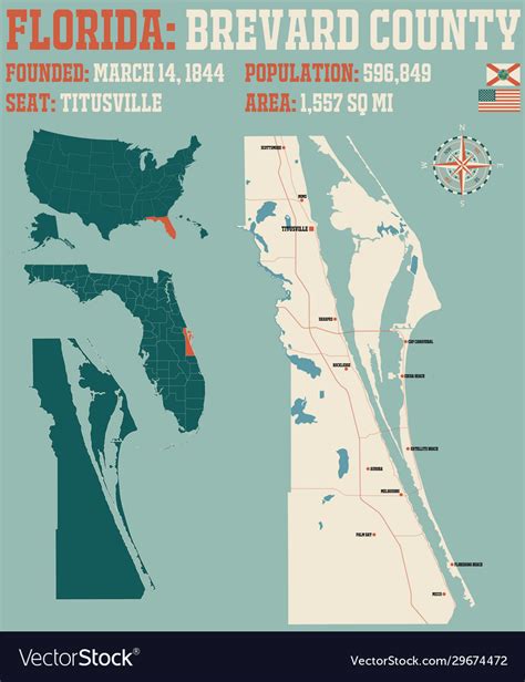 Map brevard county in florida Royalty Free Vector Image