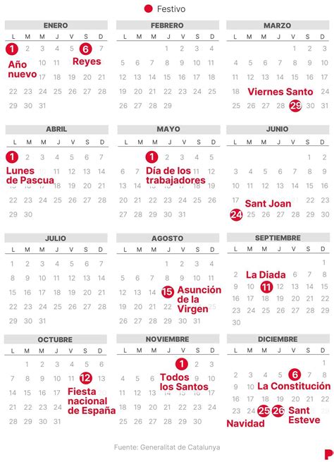 CALENDARIO laboral de CATALUÑA 2024 (con todos los FESTIVOS): Días ...