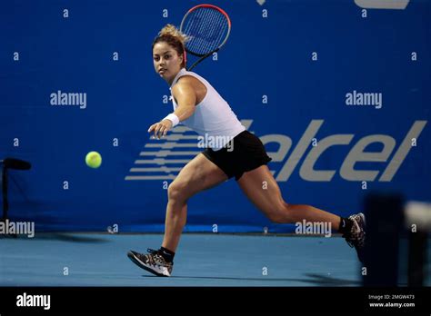 Mexico's Renata Zarazua runs to play a ball in her quarterfinal match against Slovenia's Tamara ...