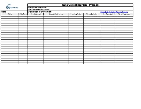 Data Collection Plan Template Excel