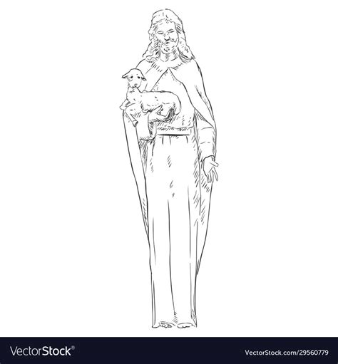 Sketch jesus with a lamb Royalty Free Vector Image