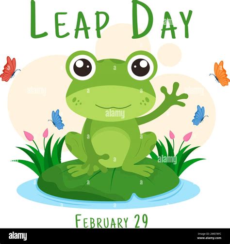 Happy Leap Day on 29 February with Cute Frog in Flat Style Cartoon Hand ...