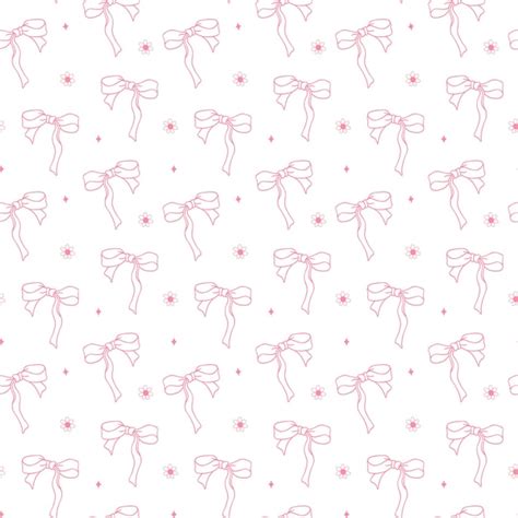 Premium Vector | Cute coquette aesthetic pattern seamless pink ribbon bow outline isolated on ...