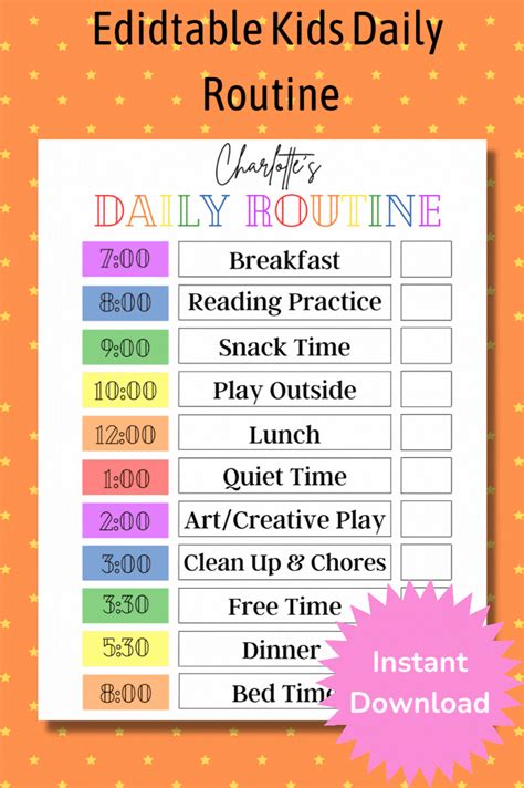 EDITABLE Daily Routine Kids Daily Routine Daily Checklist for Kids Responsibility Chart ...
