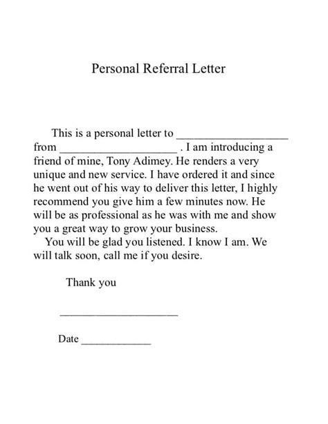 Referral Letter For A Job For Your Needs - Letter Template Collection