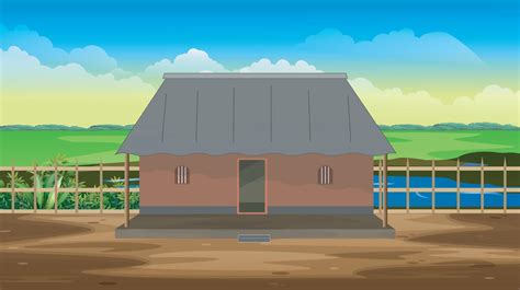 Indian 2d village house with beautiful background, Animated village house outside scenery ...