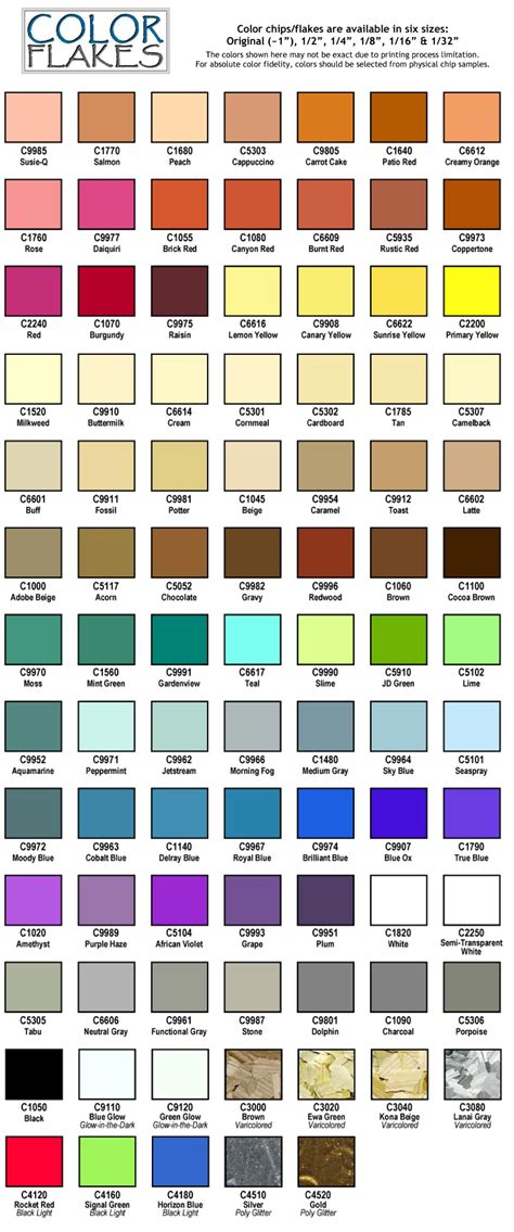 Color Chart - Pristine Concrete