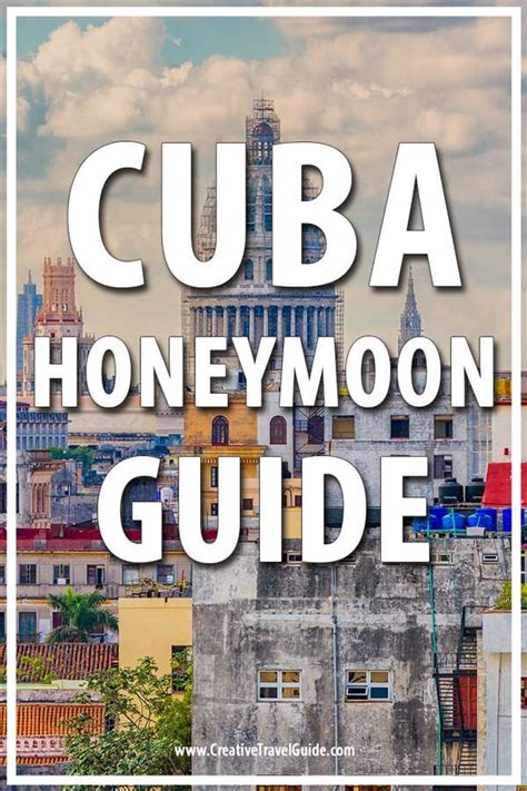 the city skyline with text overlay that reads cuba honeymoon guide on top