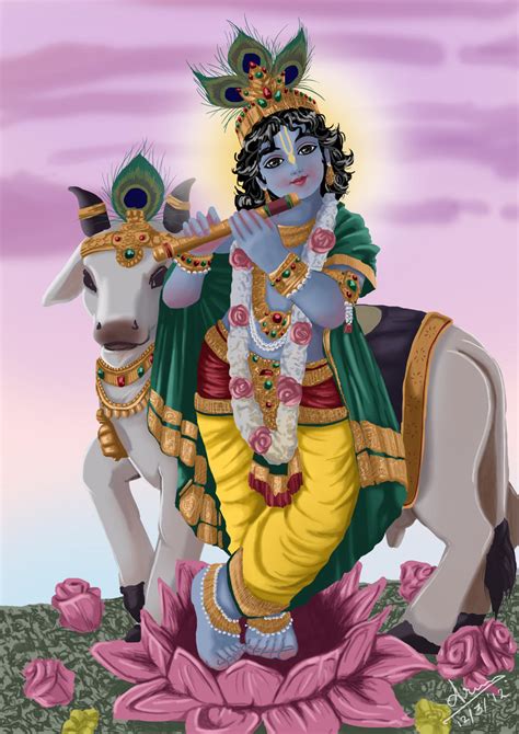 Lord Krishna with His Cow by nairarun15 on DeviantArt