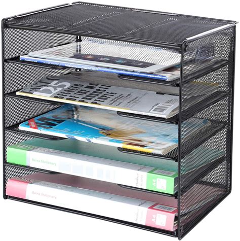 HGMart Mesh Desktop File Organizer - 5 Tier Letter Tray in Black for ...