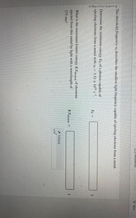 Solved The threshold frequency v0 describes the smallest | Chegg.com