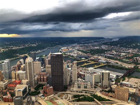 Aerial shot of downtown Pittsburgh as rain was approaching the Steel City yesterday evening. : r ...