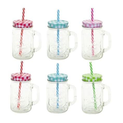 6 Pcs Of Mason Jars with Lids and Straws - 02697 - Supersavings