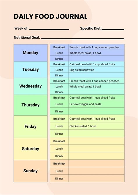 Daily Food Journal & Nutrition Chart in Illustrator, PDF - Download | Template.net