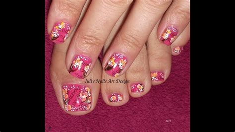 Nail Art Design - Newspaper Print and Flowers - Live tutorial - YouTube