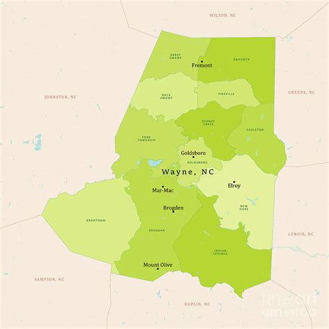 NC Wayne County Vector Map Green Digital Art by Frank Ramspott - Pixels