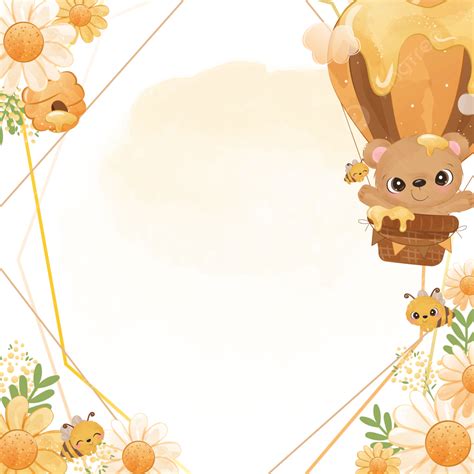 Honey Bee Watercolor Vector Hd Images, Cute Bear And Bee Background In Watercolor Illustration ...