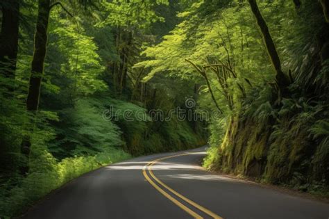 Highway between Towering Steep Mountains and a Wide Plain with Glowing Light Trails from Cars at ...