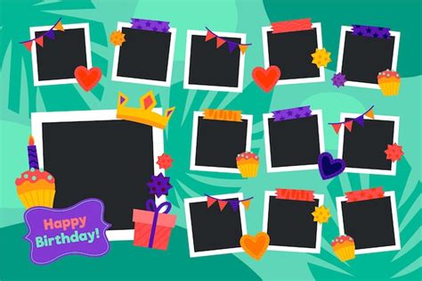 Free Vector | Flat birthday collage frame pack