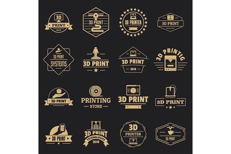 3d printing logo icons set, simple style By Ylivdesign | TheHungryJPEG.com