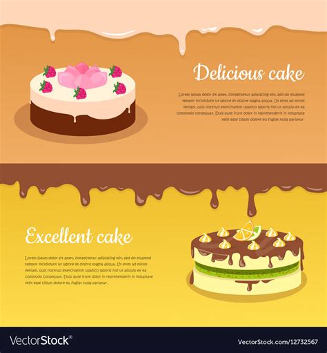 Delicious and Excellent Cake Flat Banners Vector Image