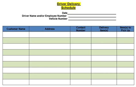 Free Delivery Schedule Templates [Excel, Word, PDF] » TemplateData