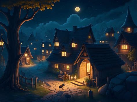 A Moon Night Village View Illustration Backgrounds | JPG Free Download ...