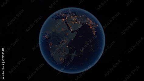 Earth at Night. 3D Illustration of Earth Bathed in City Lights at Night ...