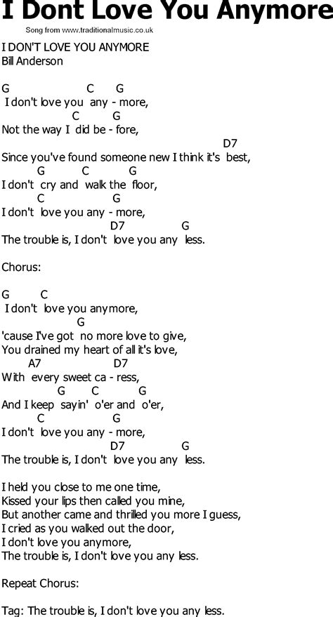 Old Country song lyrics with chords - I Dont Love You Anymore