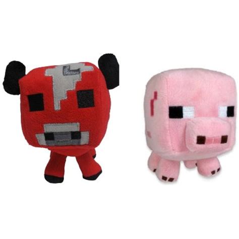 Official Minecraft Overworld 7" Plush Baby Mooshroom COW & Baby PIG Figure SET of 2