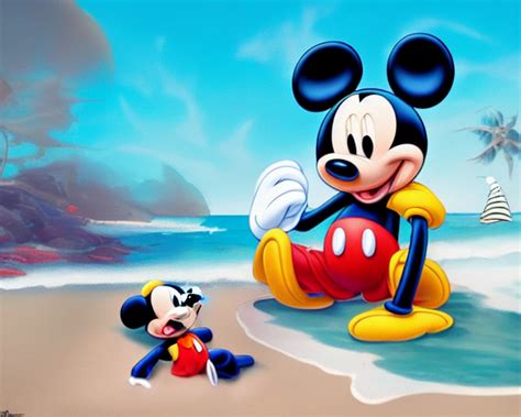 KREA - Mickey mouse sitting next to terrifying sea creatures on a creepy beach, digital art, by ...