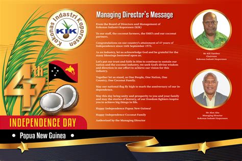 Papua New Guinea Independence Day Message – Kokonas Indastri Koporesen