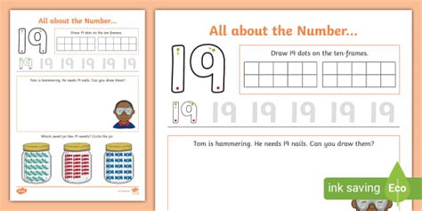 All About Number 19 Worksheet (teacher made) - Twinkl