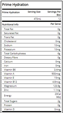 prime hydration drink nutrition facts