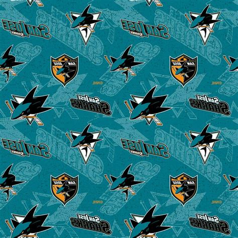 NHL San Jose Sharks Teal Blue Cotton Fabric,