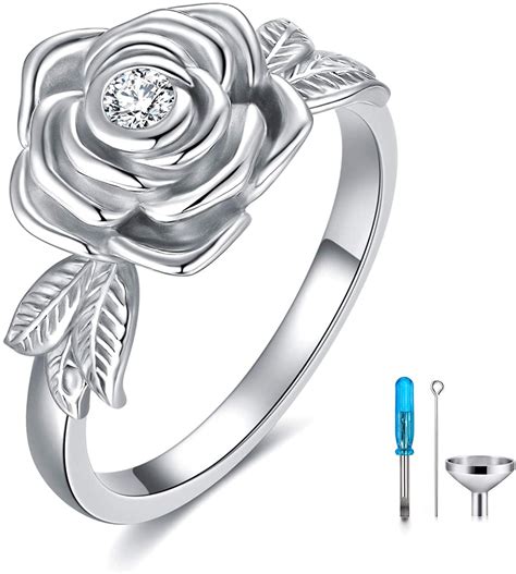 Rose Cremation Urn Rings, 925 Sterling Silver Wrap Rings That Hold ...