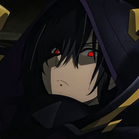 an anime character with black hair and red eyes