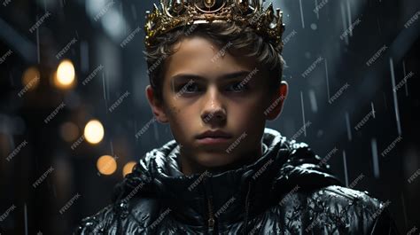 Premium Photo | Boy in a crown over gothic black background