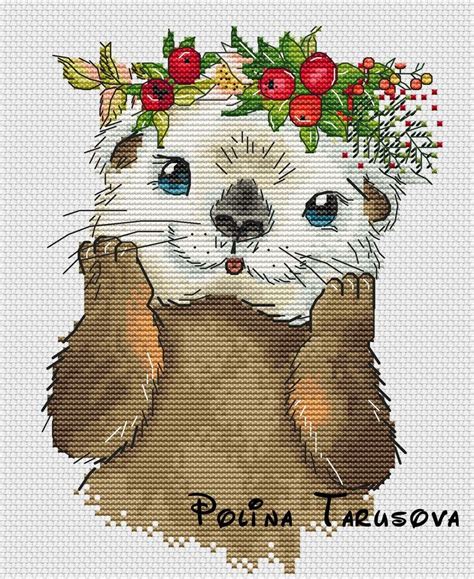 Christmas otter otter forest watercoloranimal cute | Etsy | Cross ...