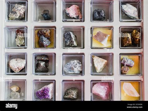 Mineral collection box, geologist background Stock Photo - Alamy