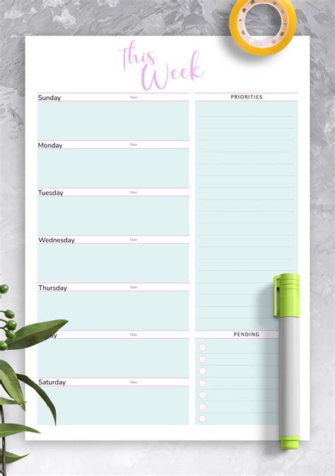 Download Printable Weekly Plan Template - Blue and Violet PDF